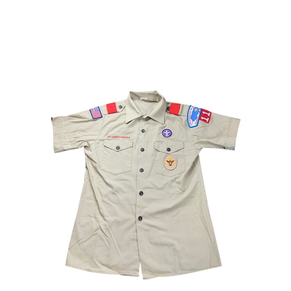 Vintage Boy Scouts of America Youth LG Uniform Shirt Crossroads Council Patch US